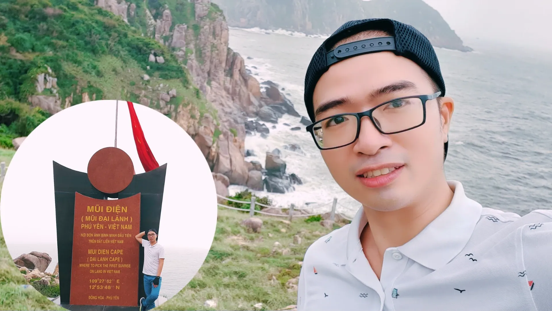 Ảnh Mũi Điện với ánh nắng rực rỡ hiếm hoi chiếu xuống, biển xanh thăm thẳm